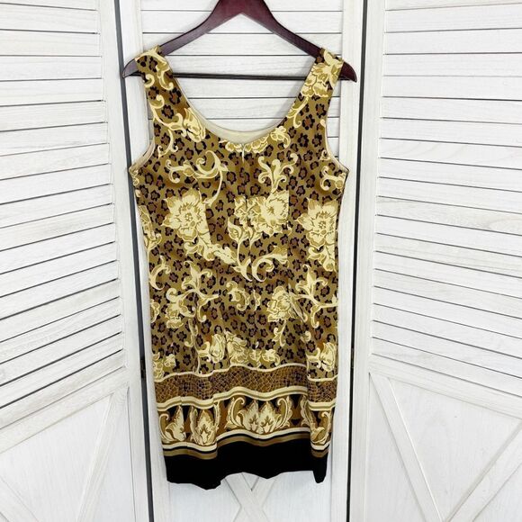 Liaison Paris Floral Leopard Print Sheath Dress Tan Black Size 10 Sleeveless - Picture 10 of 14